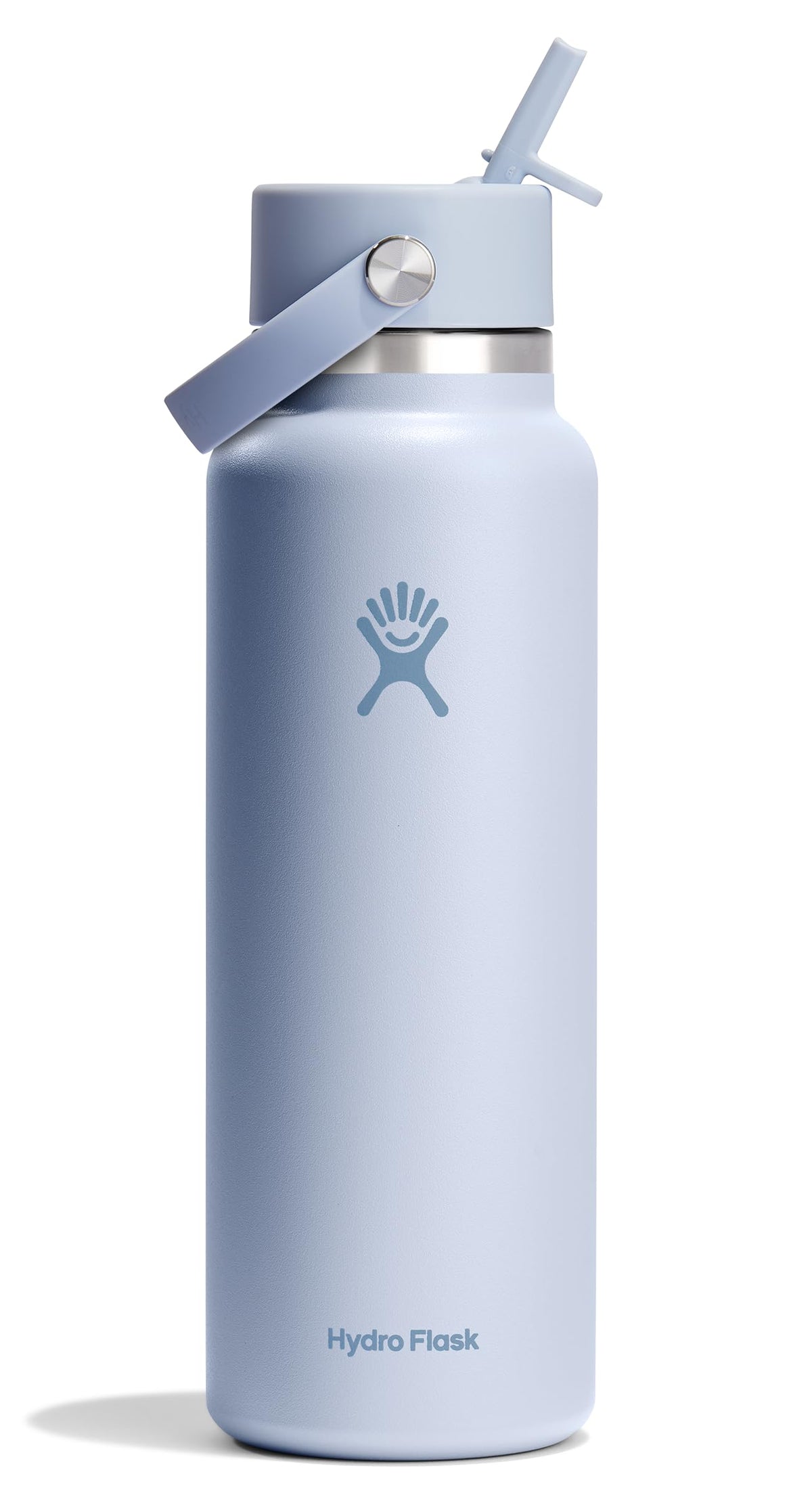 Hydro Flask 40 oz Surf Blue bottle with wide mouth and Flex Straw Cap for leakproof hydration.