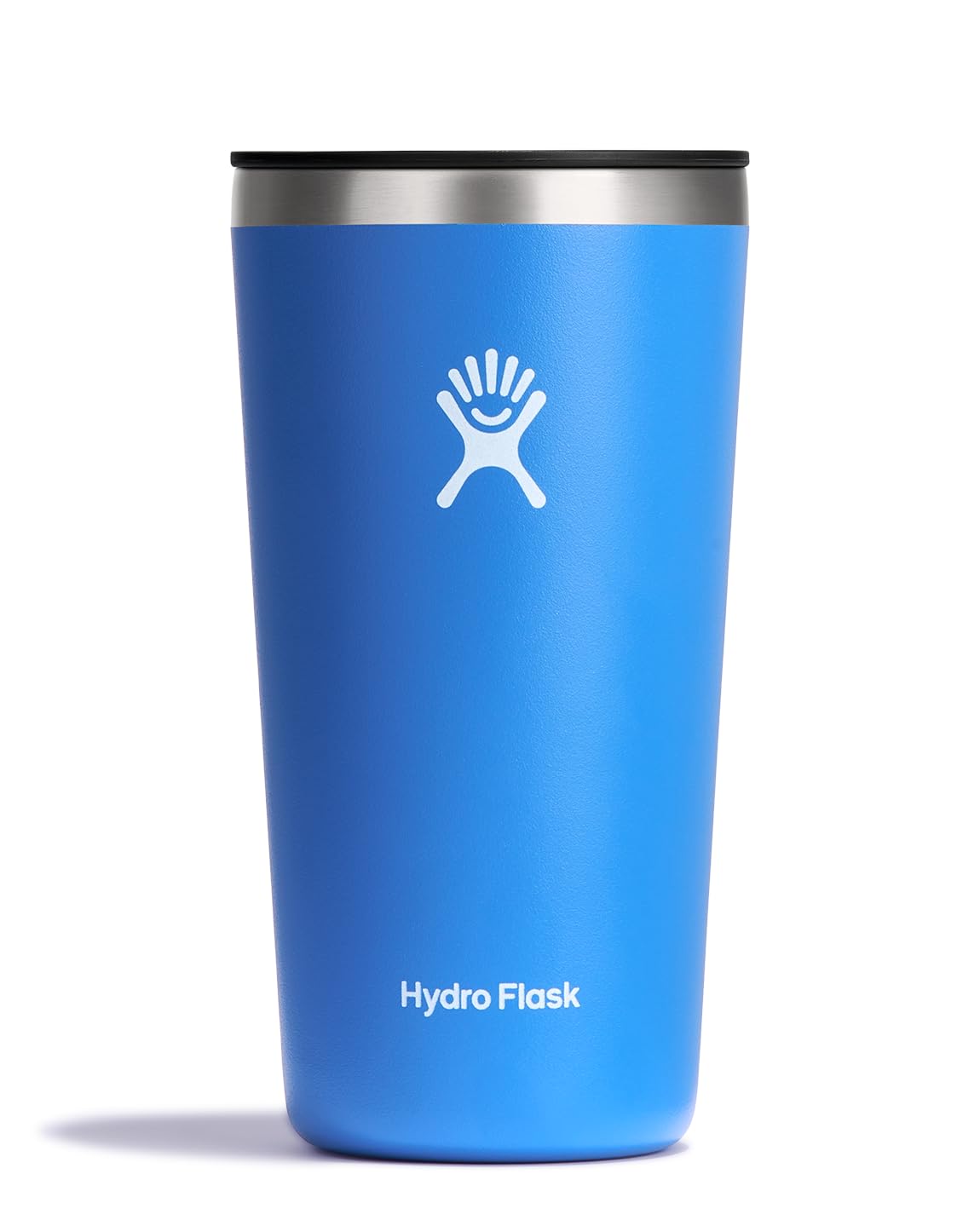 Hydro Flask All Around tumbler with press-in lid in Cascade Blue keeps drinks hot or cold for hours.