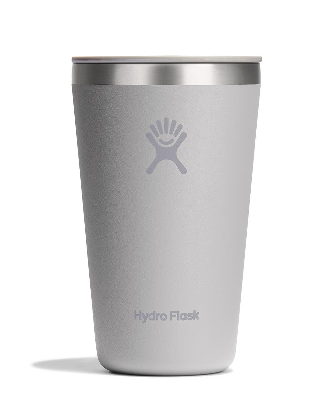 Hydro Flask all-around tumbler with press-in lid keeps liquids secure during travel.