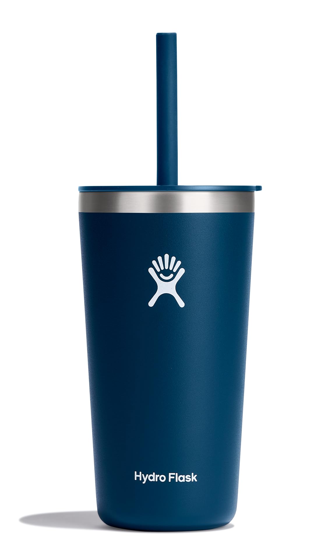 Hydro Flask All Around Tumbler Indigo Blue front view with straw lid for on-the-go cold drinks