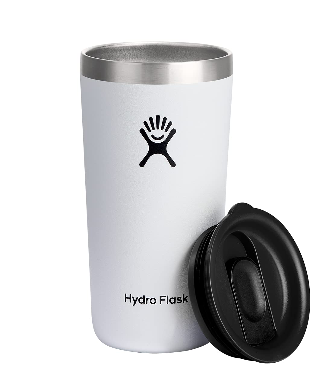 Hydro Flask All Around Tumbler White with closeable lid keeps drinks secure on the go.