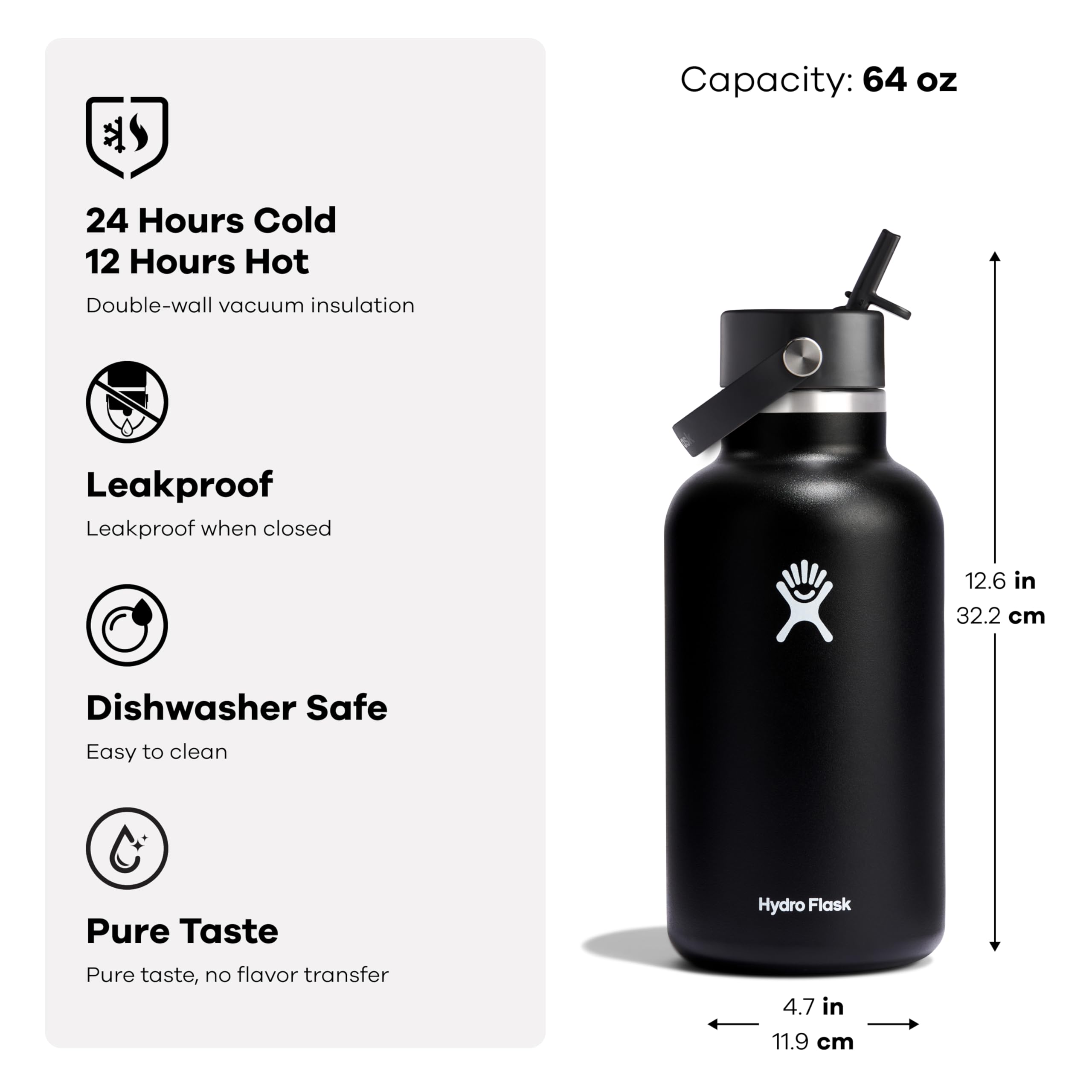 Hydro Flask wide-mouth design with ice cubes for fast chilling.