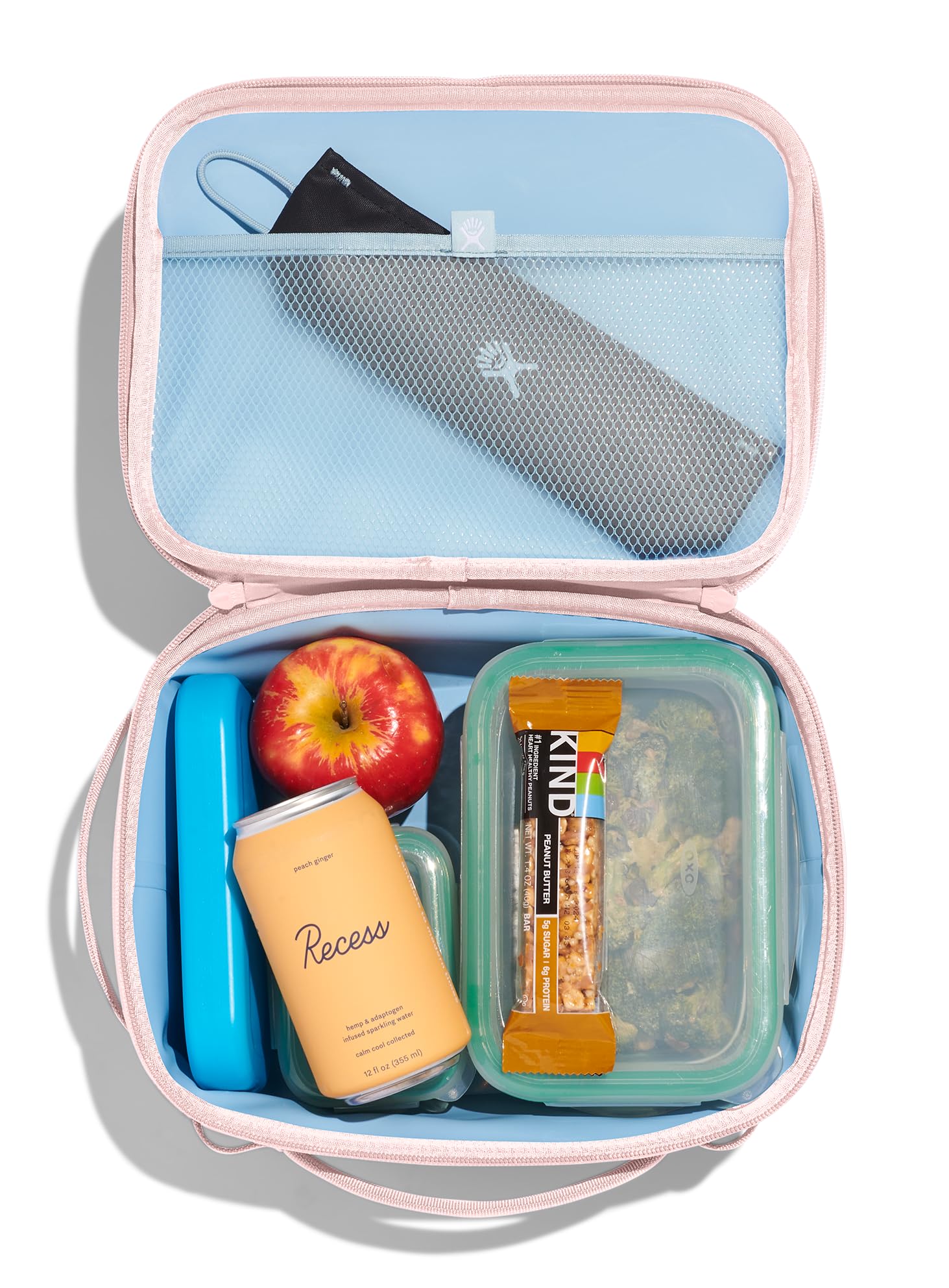 Hydro Flask Carry Out Lunch Box recycled polyester fabric close-up shows bluesign approval.