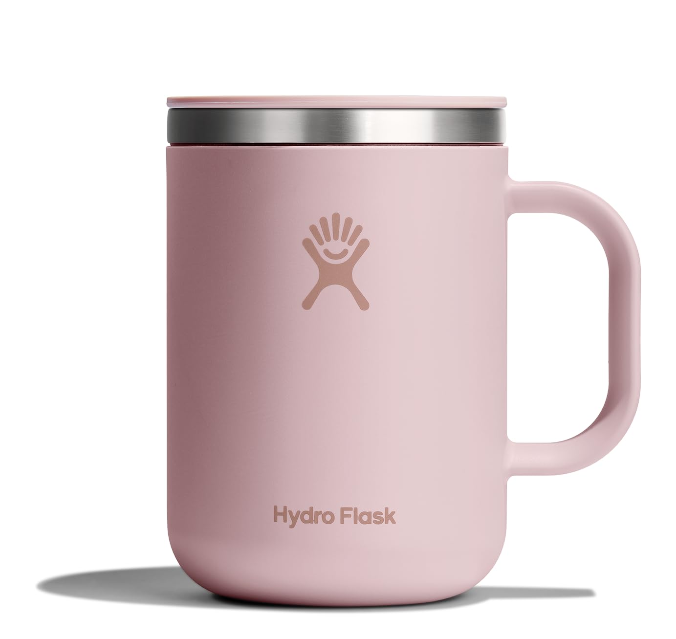 Hydro Flask Coffee Mug 24 oz with pink lid for leak-resistant on-the-go sipping.