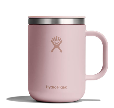 Hydro Flask Coffee Mug 24 oz with pink lid for leak-resistant on-the-go sipping.