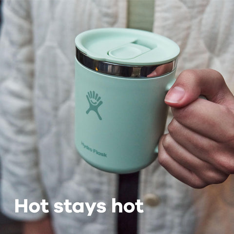 Hydro Flask 24 oz mug with splash-resistant lid for mess-free travel.