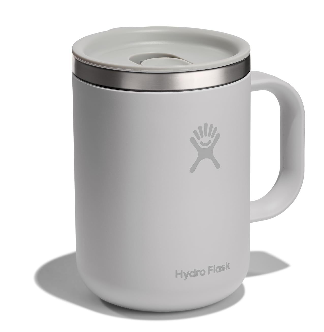 Hydro Flask Coffee Mug Birch Gray angle view highlighting sleek monochrome design