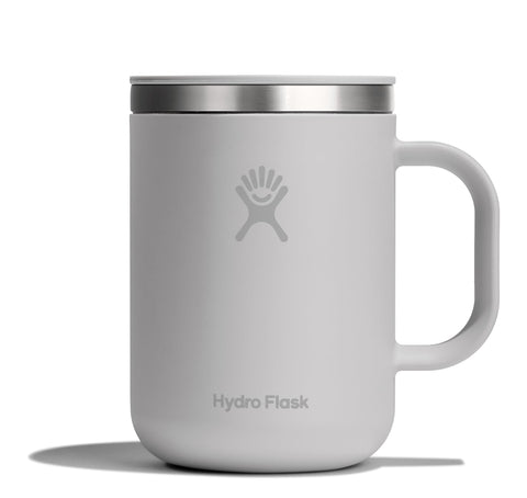 Hydro Flask Coffee Mug Birch Gray close-up showing leak-resistant lid for on-the-go use