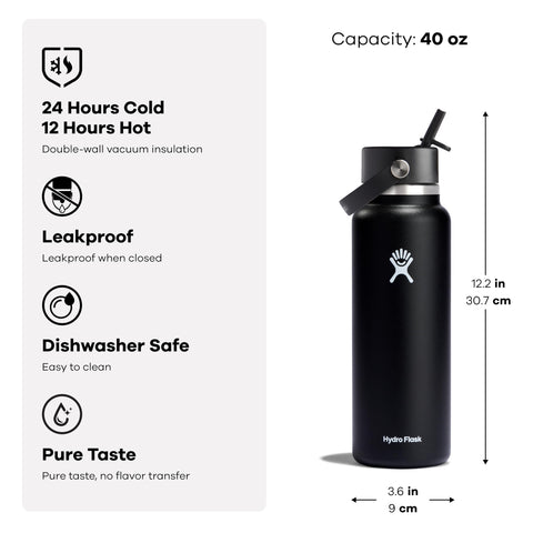 Dishwasher safe Hydro Flask bottle with durable finish and color.