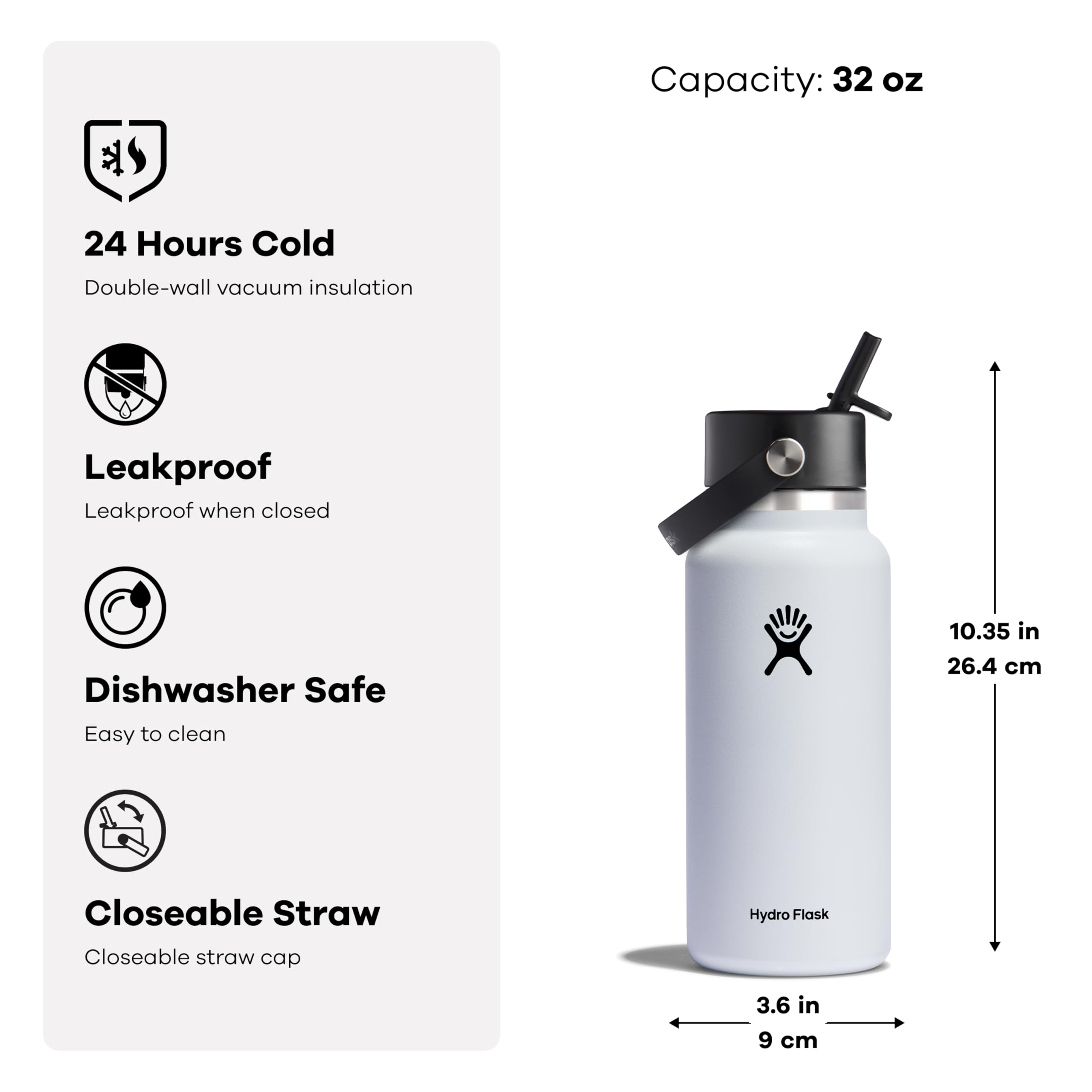 Hydro Flask dishwasher-safe bottle and lid for easy cleaning