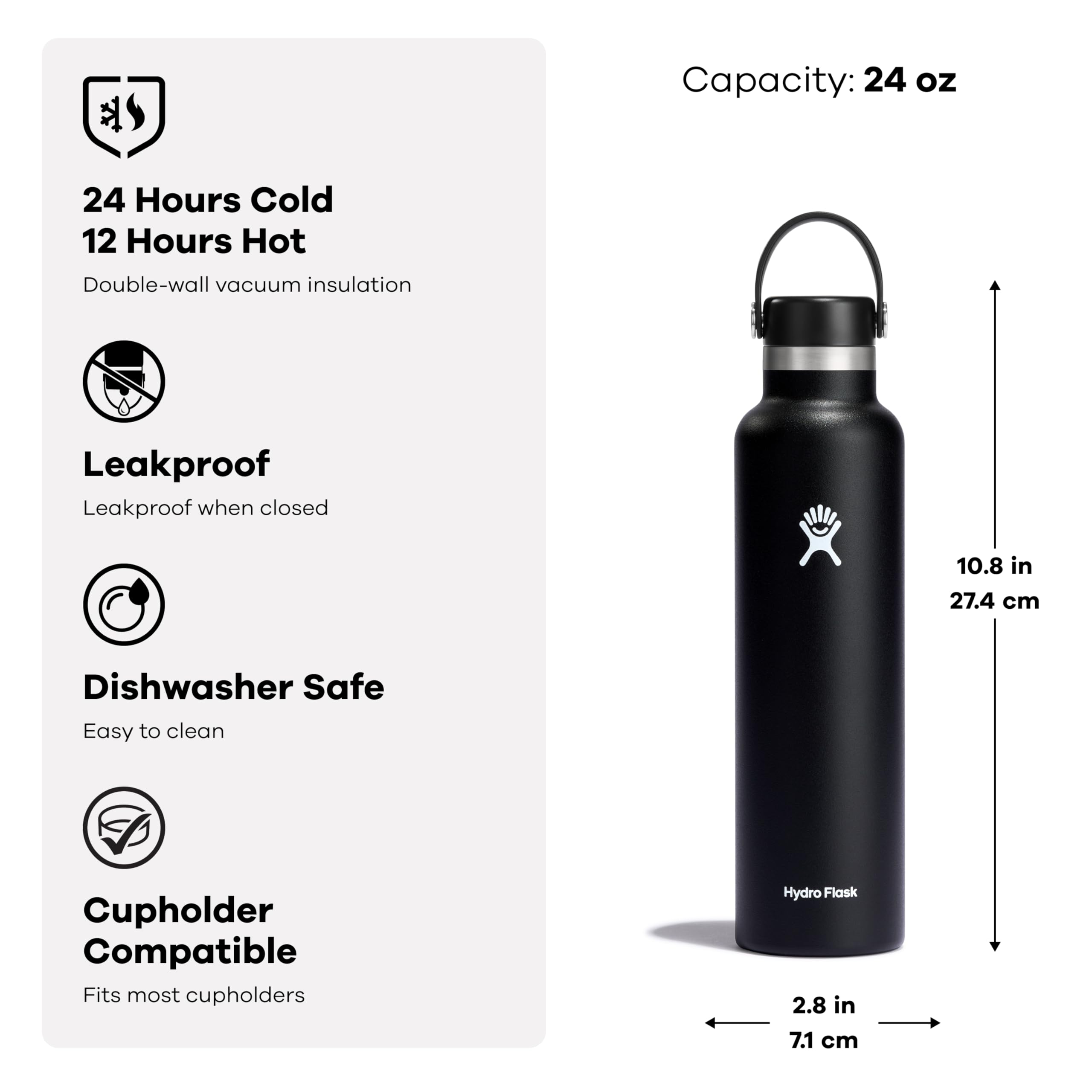 Dishwasher-safe Hydro Flask bottle and lid for quick cleaning