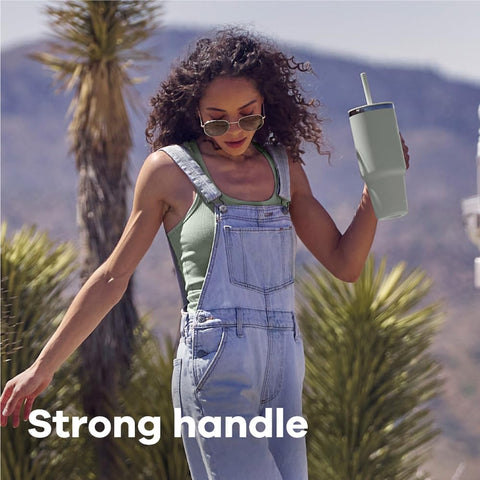 Durable, ergonomic handle makes carrying and sipping comfortable.