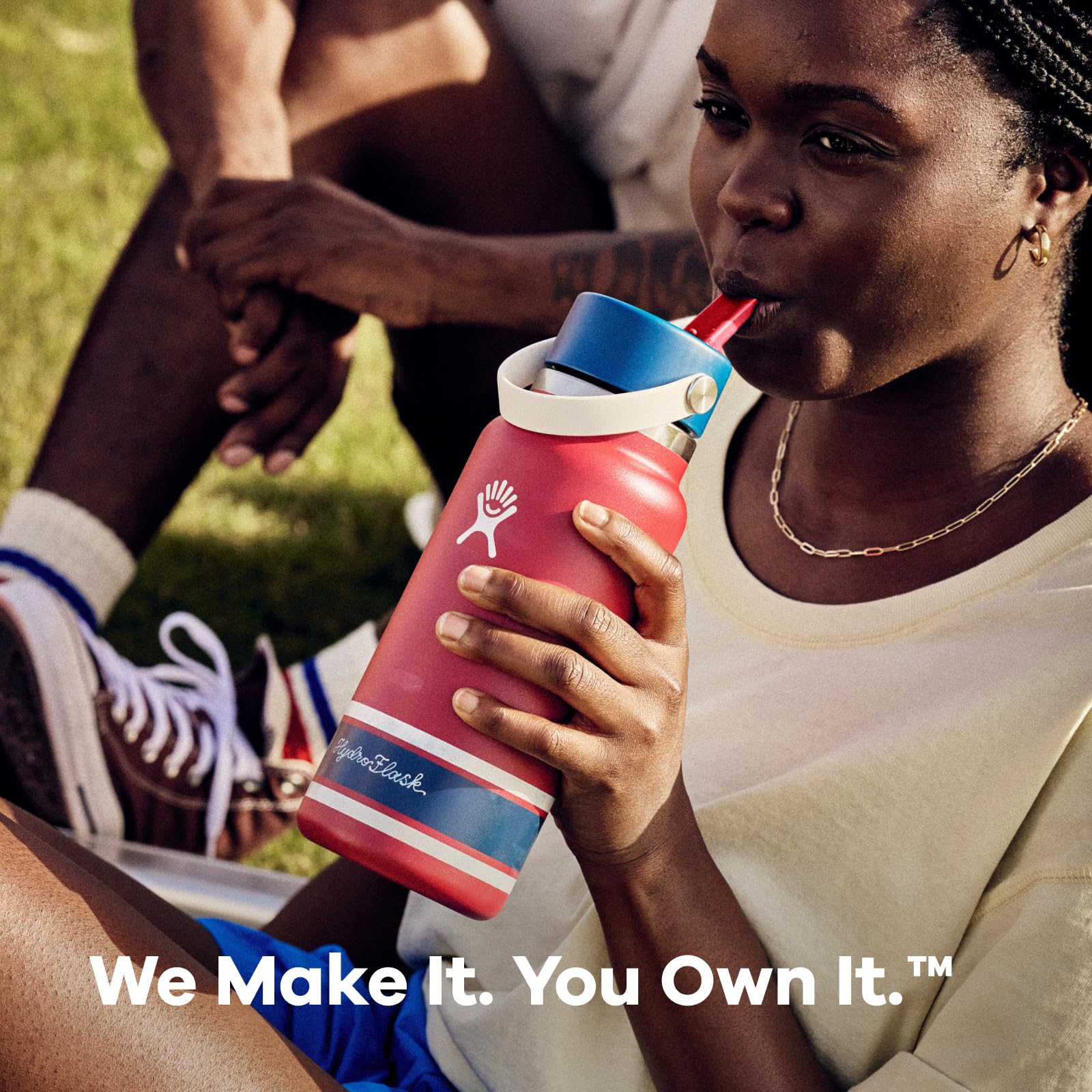 Hydro Flask Flex Straw Cap in action for controlled sipping on the go