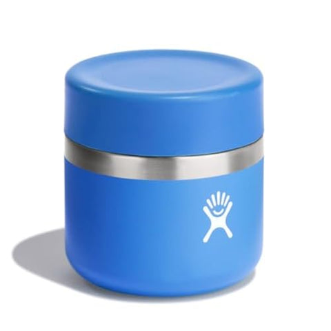 Hydro Flask Food Jar 8oz Cascade Blue with lid open showing easy-access meal.