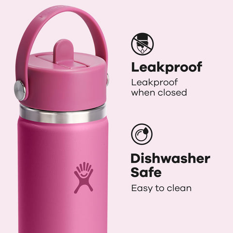 Wide-mouth reef pink bottle with ice cubes for refreshing beverages.