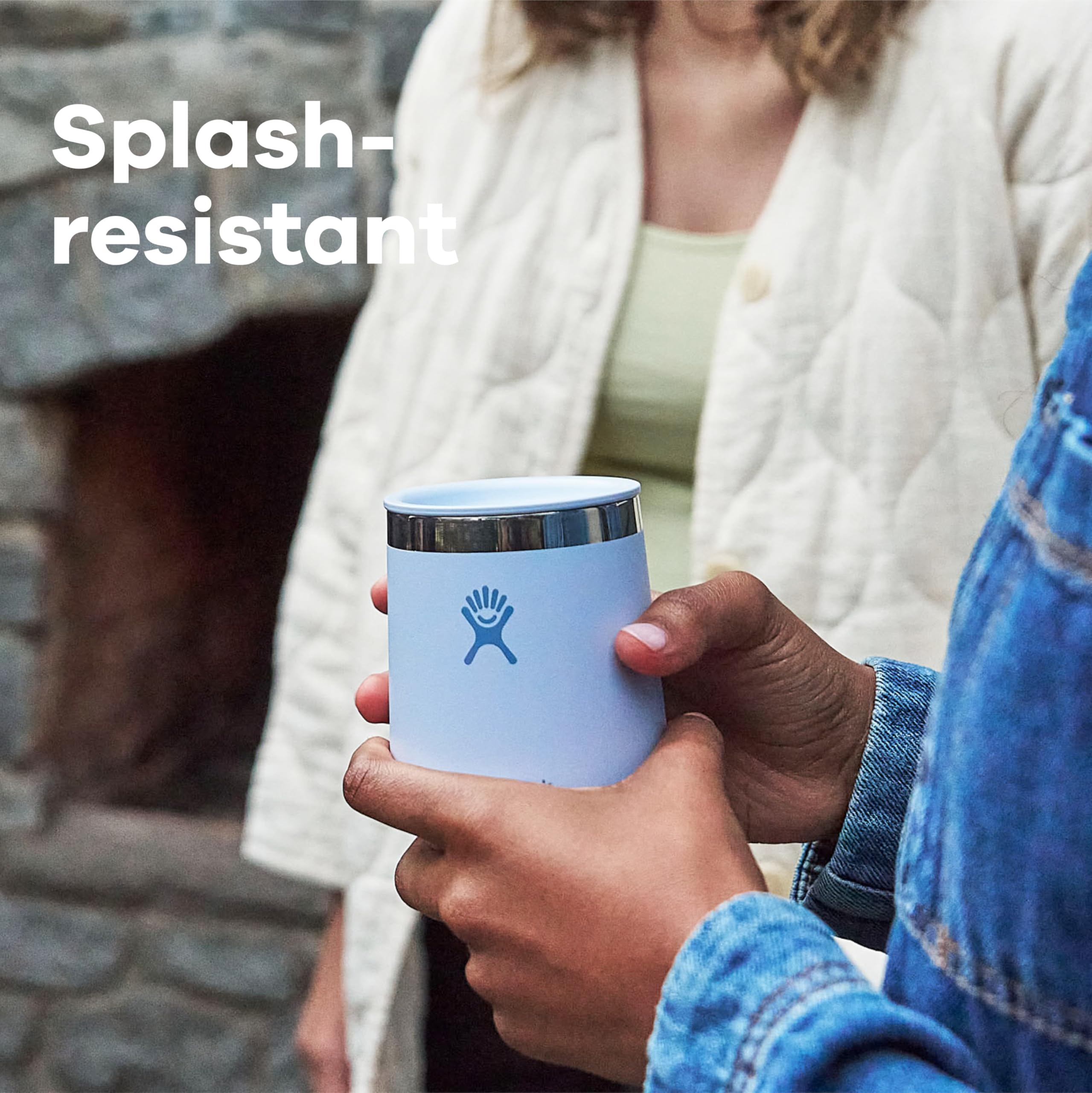 Hydro Flask Surf Blue grip-friendly wine tumbler for picnics.