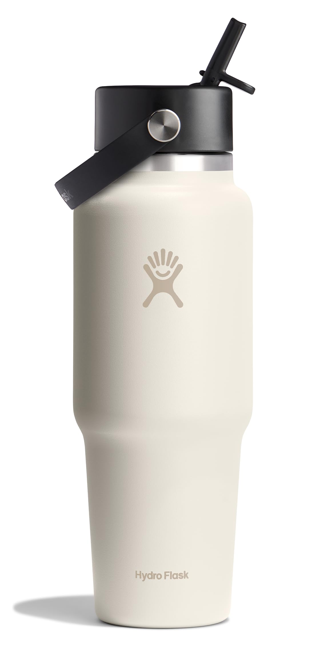 Hydro Flask Travel Bottle 32oz Ivory with cupholder-fit design for easy on-the-go hydration.