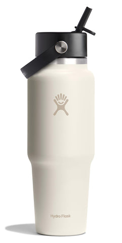 Hydro Flask Travel Bottle 32oz Ivory with cupholder-fit design for easy on-the-go hydration.