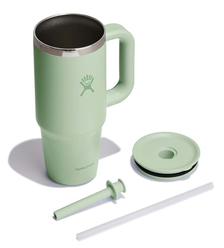 Hydro Flask 24oz aloe green lid and straw ensure spill-free sipping on the go.