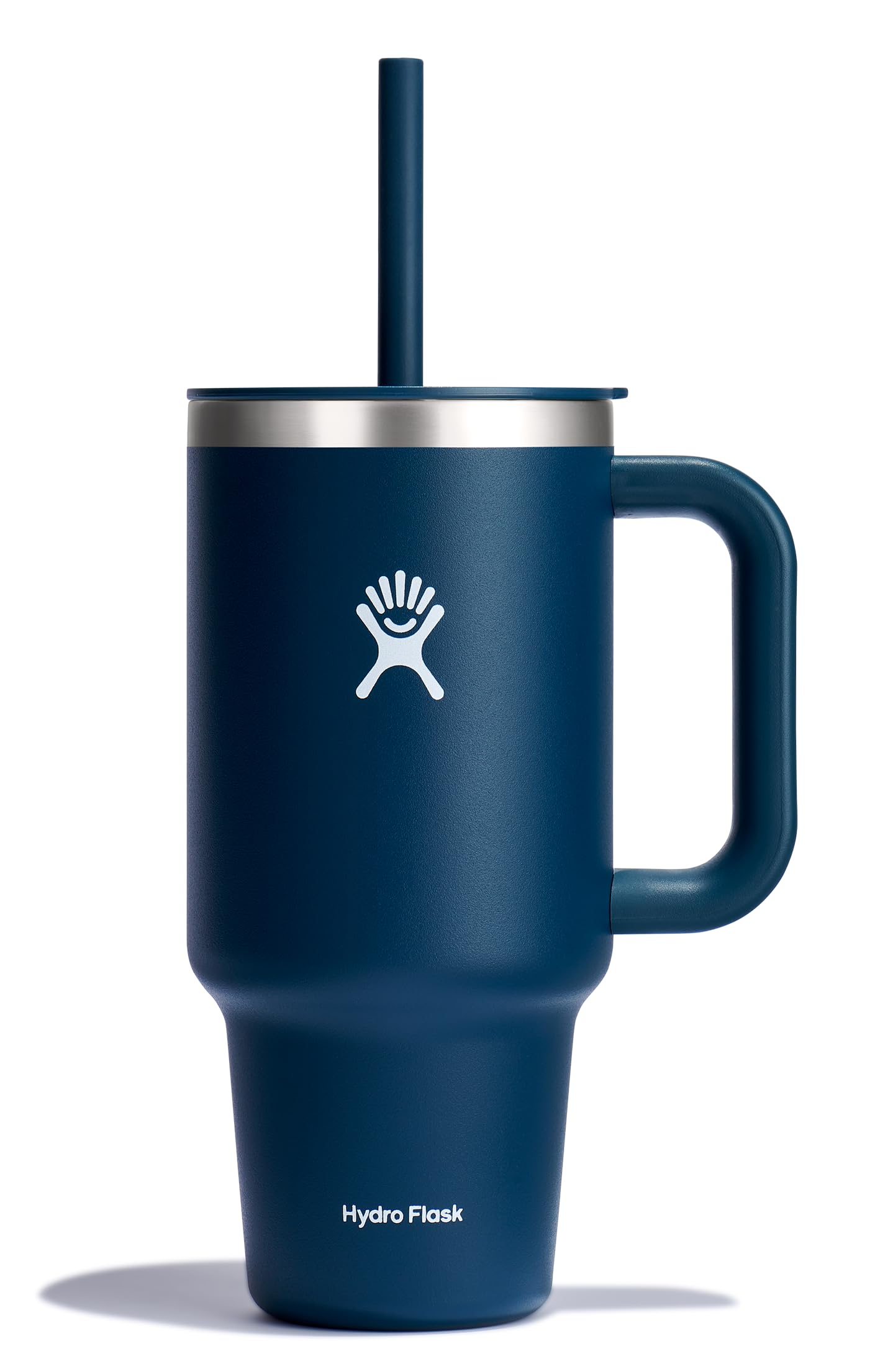 Hydro Flask Travel Tumbler 32oz Indigo Blue with Handle for easy on-the-go hydration.