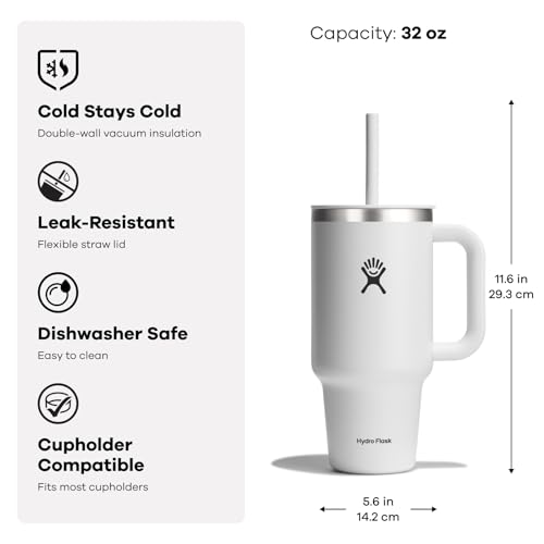 Hydro Flask 32oz Travel Tumbler ergonomic handle close-up for easy carrying