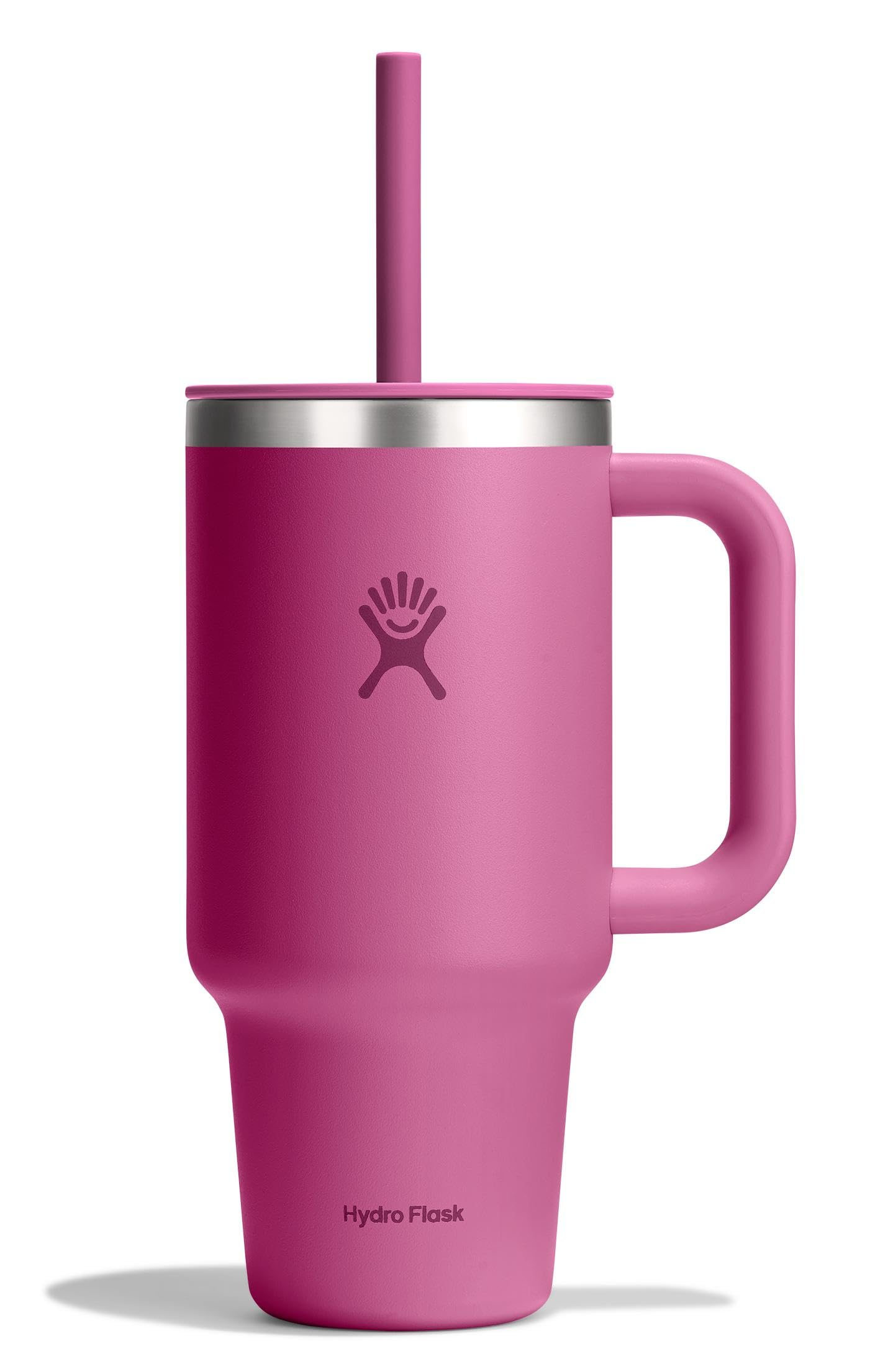 Hydro Flask Travel Tumbler 32oz in Reef Pink ready for on-the-go hydration