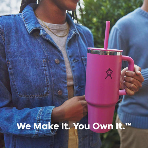 Hydro Flask Travel Tumbler 40 oz Aloe Green color-matched lid and straw for a sleek look