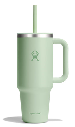 Hydro Flask Travel Tumbler 40 oz Aloe Green with Handle for easy on-the-go hydration