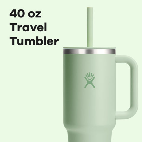 Hydro Flask Travel Tumbler 40 oz Aloe Green with leak-resistant lid for spill-safe sipping