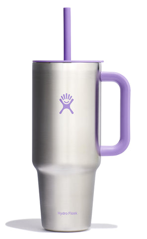Hydro Flask Travel Tumbler 40 oz with handle and straw enables easy on-the-go hydration.