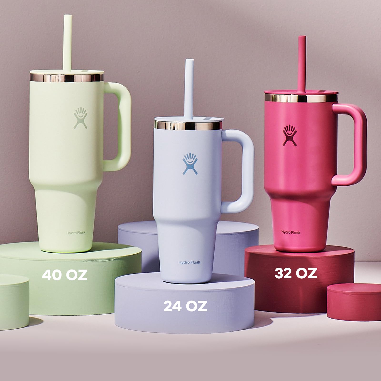 Hydro Flask Travel Tumbler with press-in lid and straw for versatile sipping.