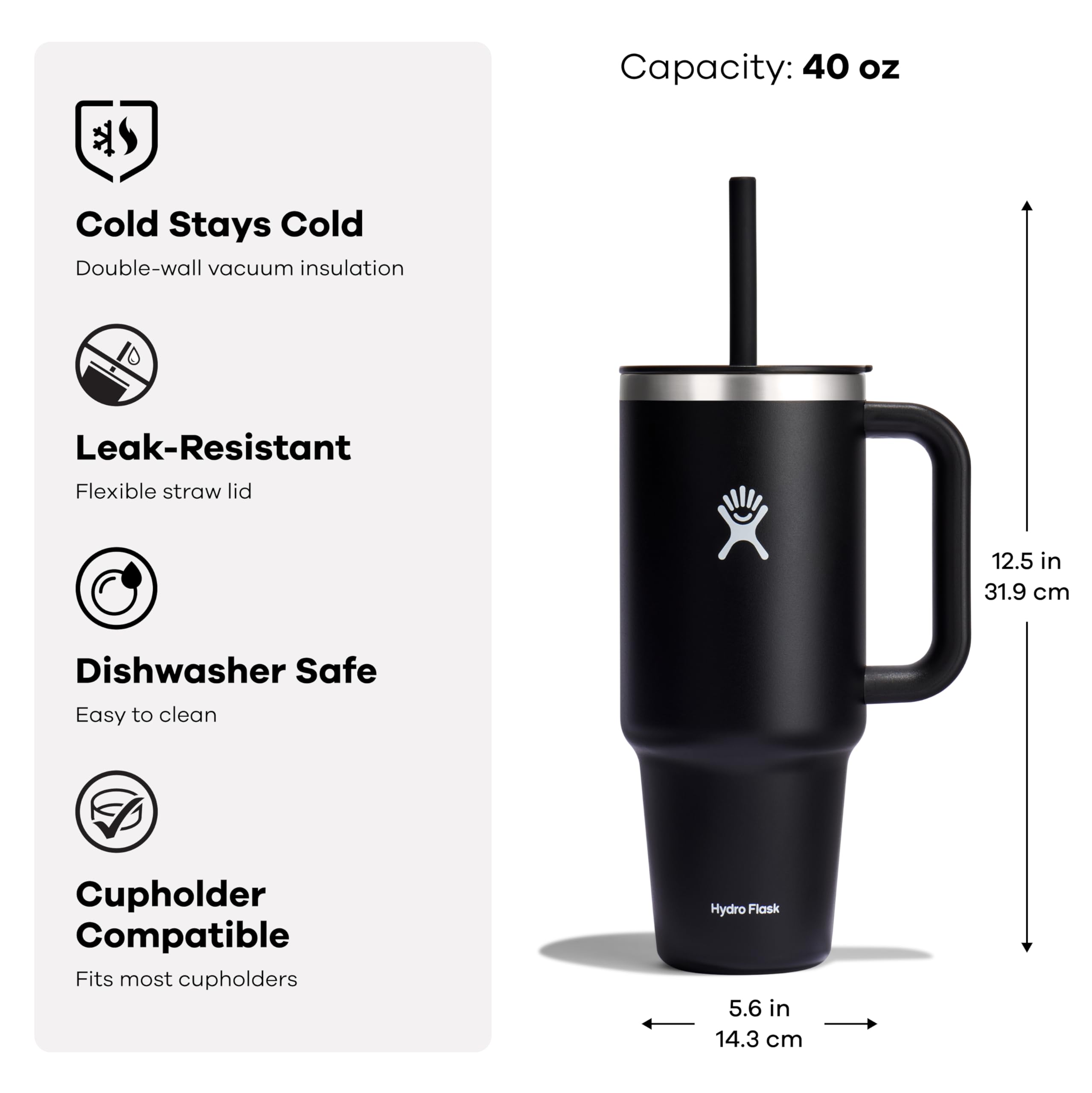TempShield insulation keeps drinks cold for hours in Hydro Flask Travel Tumbler.