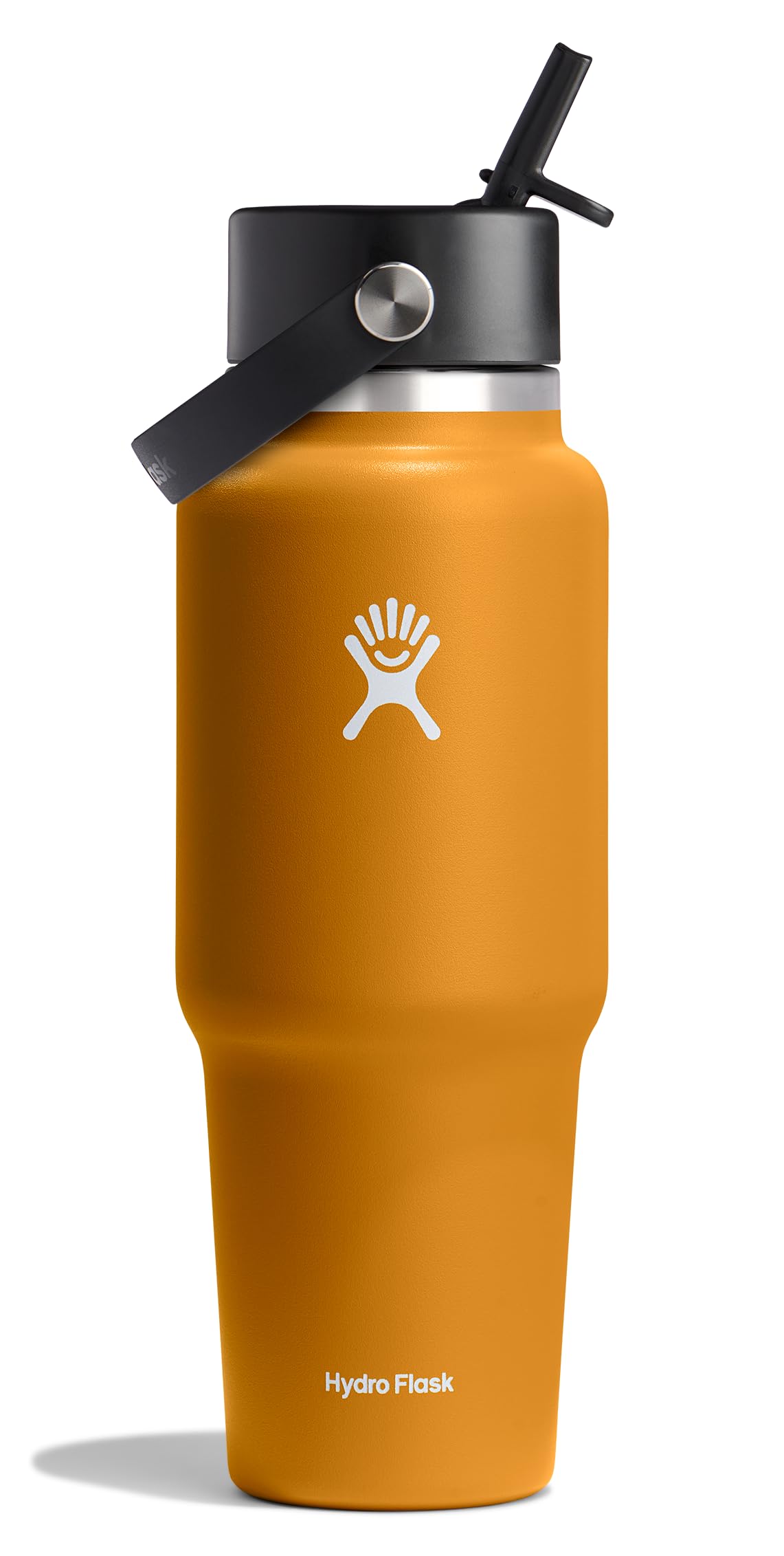 Hydro Flask Travel Bottle 32 oz Fossil Brown with wide straw lid stays cold.