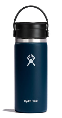 Hydro Flask wide-mouth indigo bottle with Flex Sip Lid keeps drinks hot or cold on adventures.