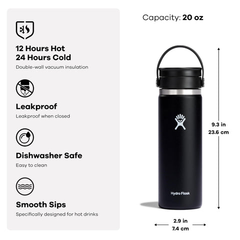 Hydro Flask Wide Mouth with Flex Sip Lid is dishwasher-safe for quick cleanup.