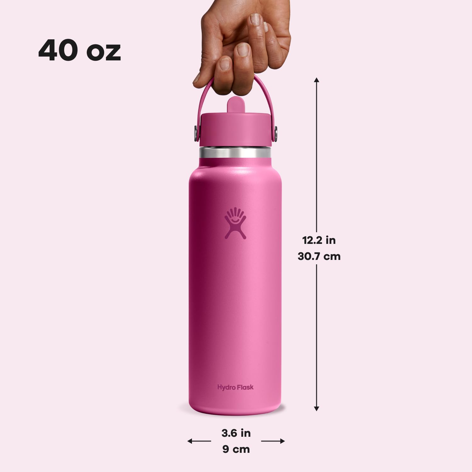 Hydro Flask wide-mouth bottle handles ice cubes and quick refills.