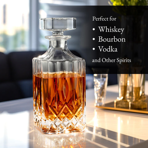 Hydro Gizmos lead-free crystal decanter highlights spirits with stylish, safe serving.