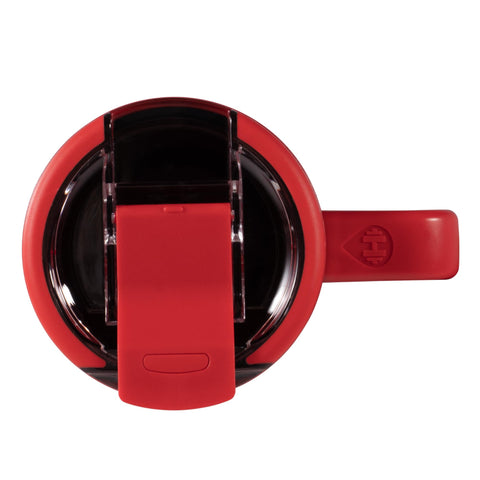 HydroJug Coffee Traveler 20oz side view in alumni red for easy one-handed sipping