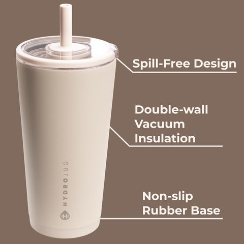 HydroJug Everyday Tumbler straw enables smooth sipping during commutes.