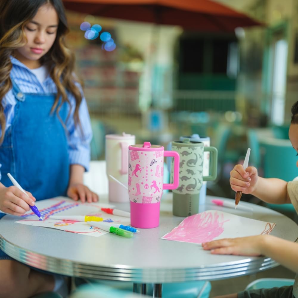 HydroJug Kids 20 oz bottle in backpack shows leak-proof design for mess-free school days