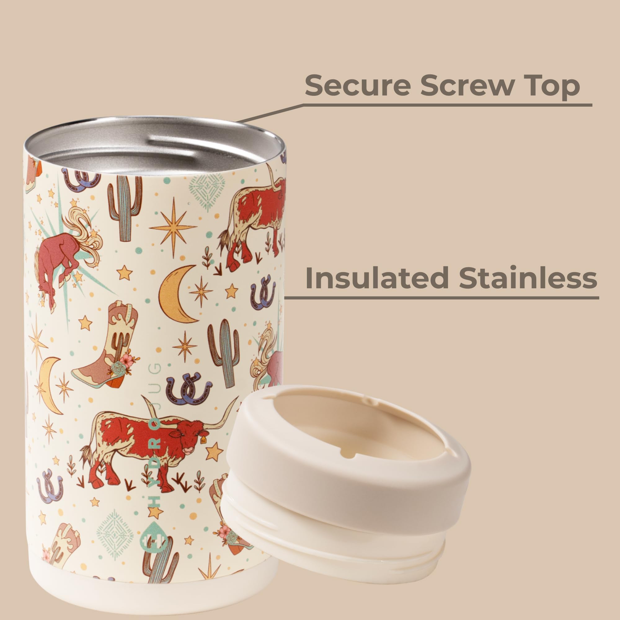 HydroJug Rodeo screw-top lid provides secure closure for spill-free outings