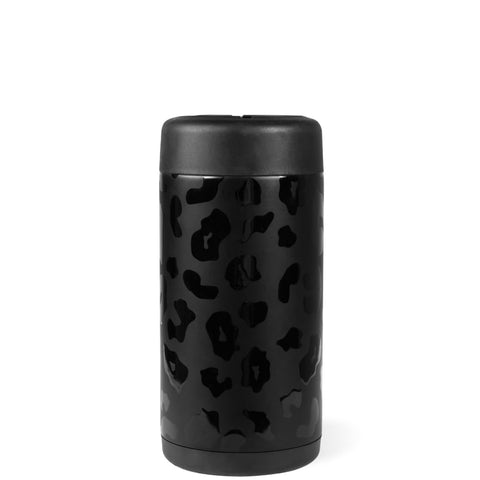 HydroJug Slim Can Cooler lid close-up demonstrates secure screw-top lid prevents spills.