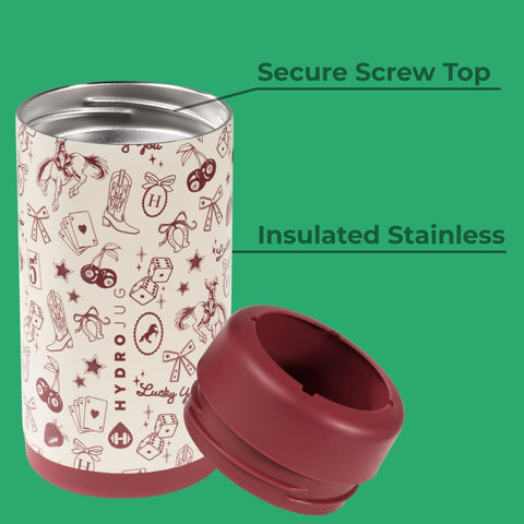 HydroJug Slim Can Cooler base closeup demonstrates non-slip base preventing tipping