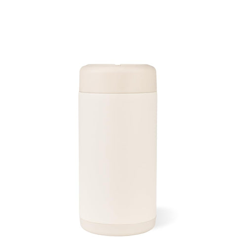 HydroJug Slim Can Cooler cream highlighting insulated body keeps cans cold on the go.