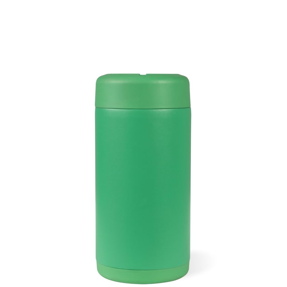 HydroJug Slim Can Cooler lid closeup shows secure screw-top for travel spills