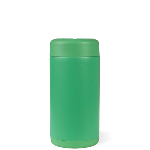 HydroJug Slim Can Cooler lid closeup shows secure screw-top for travel spills