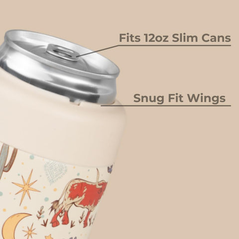 HydroJug Slim Can Cooler with non-slip base stabilizes beverages on surfaces.