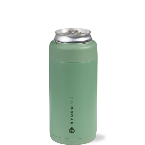 HydroJug Slim Can Cooler Sage side view showing slim profile and condensation-free grip