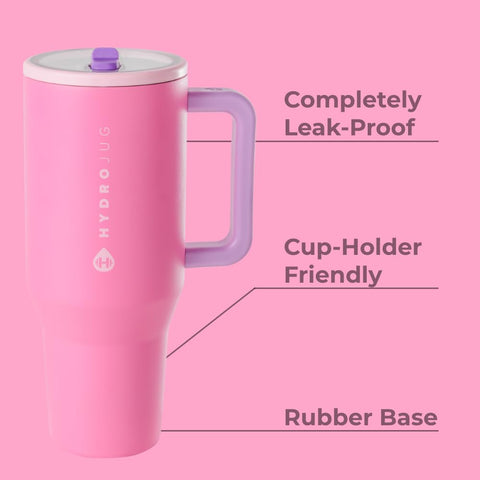 The HydroJug Traveler flip-straw-lid allows quick ambidextrous sipping.