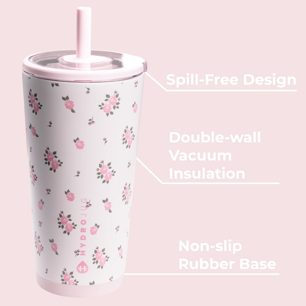 HydroJug Wildrose slim base fits most car cup holders for travel.